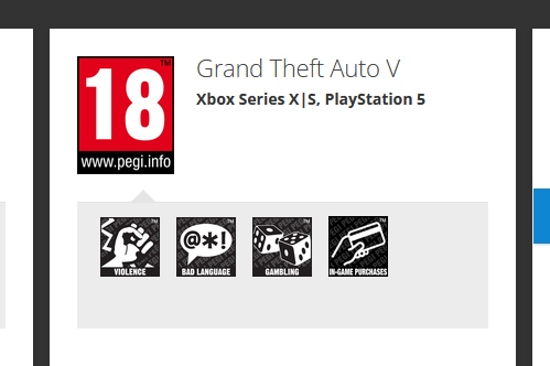 PEGI 18 v prípade najznámejšieho predstaviteľa tejto úrovne PEGI, GTA V