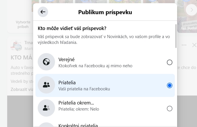 Publikum príspevku na Facebooku, nastavenia